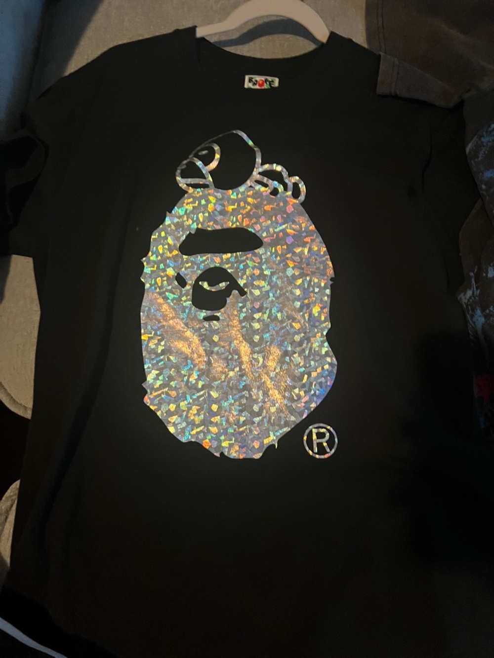 Black Short Sleeve Tee with Holographic Ape Logo